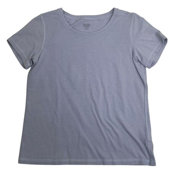 Eileen Fisher Womens Organic Cotton Stretch Short Sleeve T-Shirt Blue Petite P - Picture 12 of 15